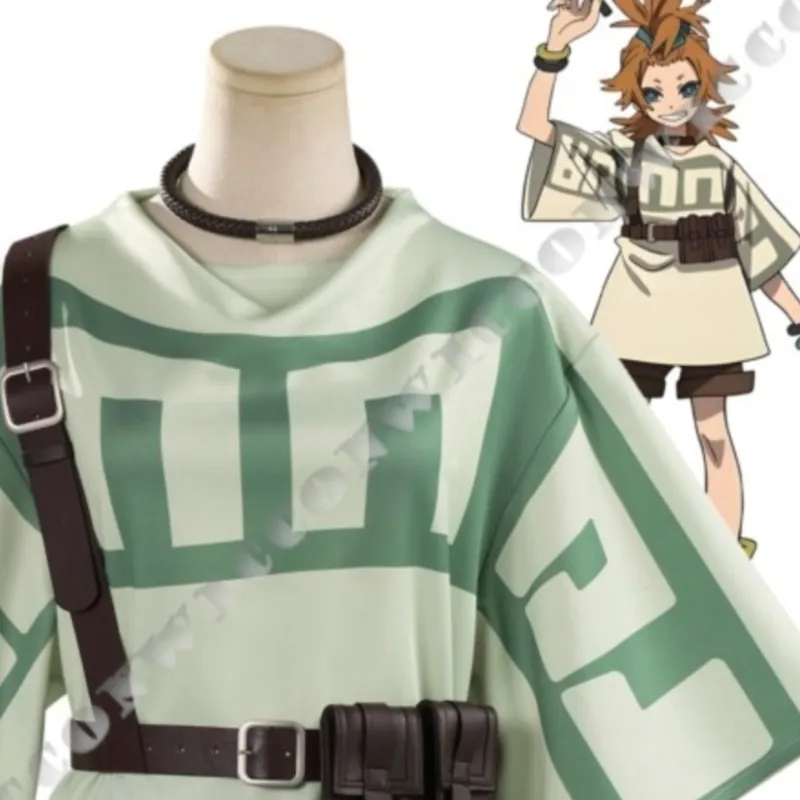 Disfraz de Remlin, Camisa Verde, Pantalones, Bolso, Accesorios, para Mujer, Niña, Halloween, Fiesta, Cosplay, Anime, GACHIAKUTA