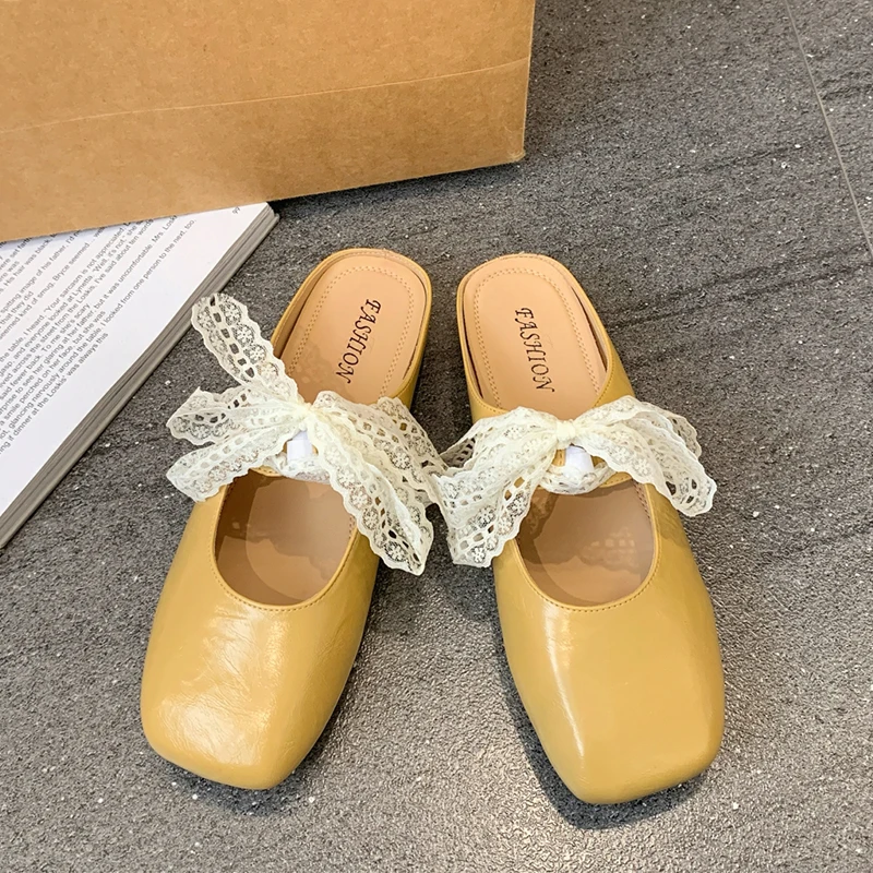 

Women Flats Lace Slippers Casual Mules Shoes Square Toe Sandals Woman 2025 Summer Dress Slingback Shoes Flip Flop Mujer Sneakers
