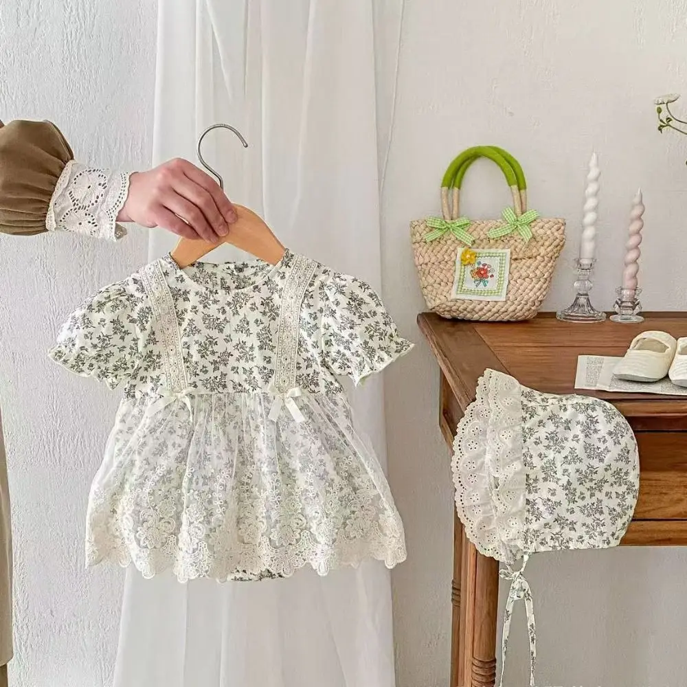 Casual Outfit Lace Mesh Baby Jumper Dress Bowknot Bodysuit Flower Baby Jumpsuit Fluffy Sweet Toddle Climb Suit Infant Wear