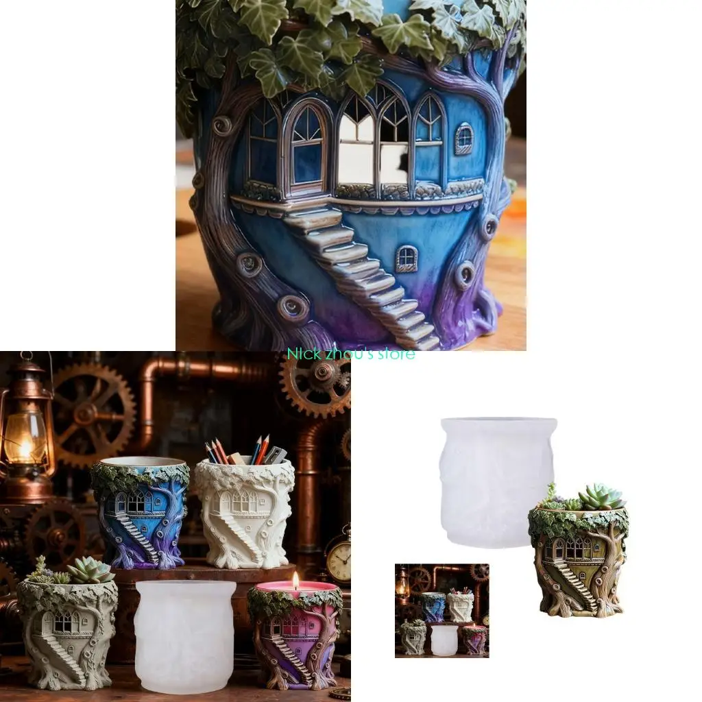 

E15E многоразовая силиконовая форма в форме домика на дереве, литье под цемент, держатель для ювелирных изделий, DIY ремесленные