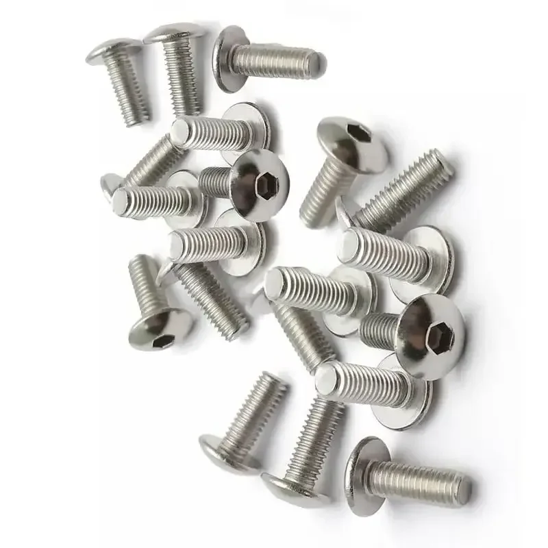 200pc M2 M2.5 Big Flat Round Head Inner Hexagon Screws Bolts Large Umbrella Head Mushroom Heads Round Bolts Stainless Steel 4-12