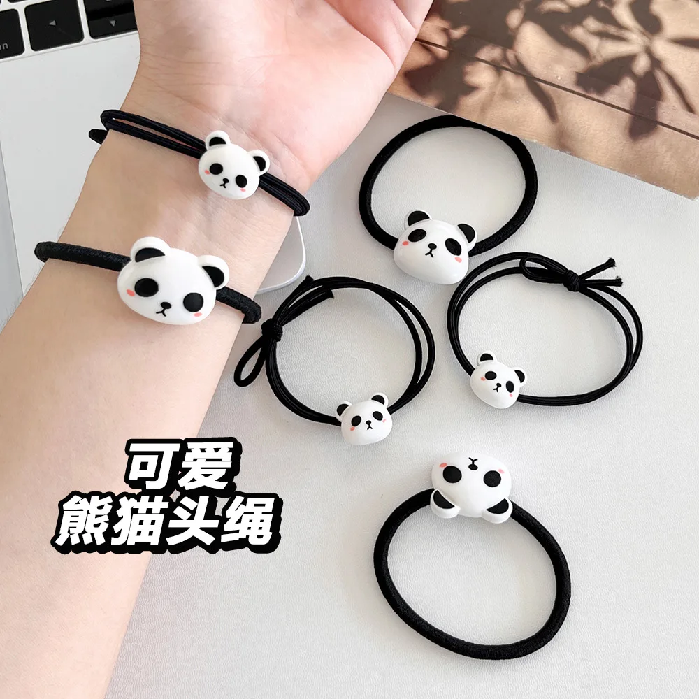 5Pcs Cute Panda Hair Ties Simple Black White Elastic Hair Bands High Elastic Ponytail Hair Accessories No Hurt Hair Scrunchies