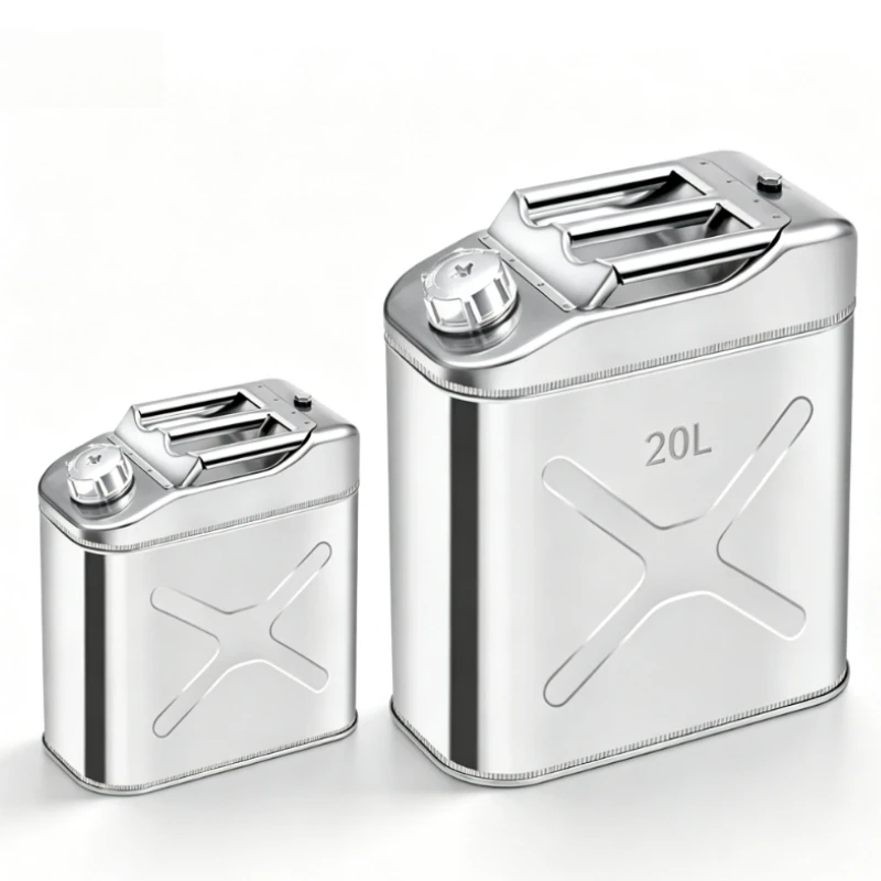 10L 20L 25L Stainless Steel Fuel Can 0.8mm 201&304 Stainless Steel Square Vertical Gaso line-Storage Tank Portable Petrol Can