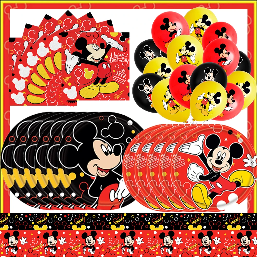 Disney Mickey Mouse Party Supplies Mckey Banner Balloon Cup Plates Napkins For Kids Baby Shower Birthday Party Decoration