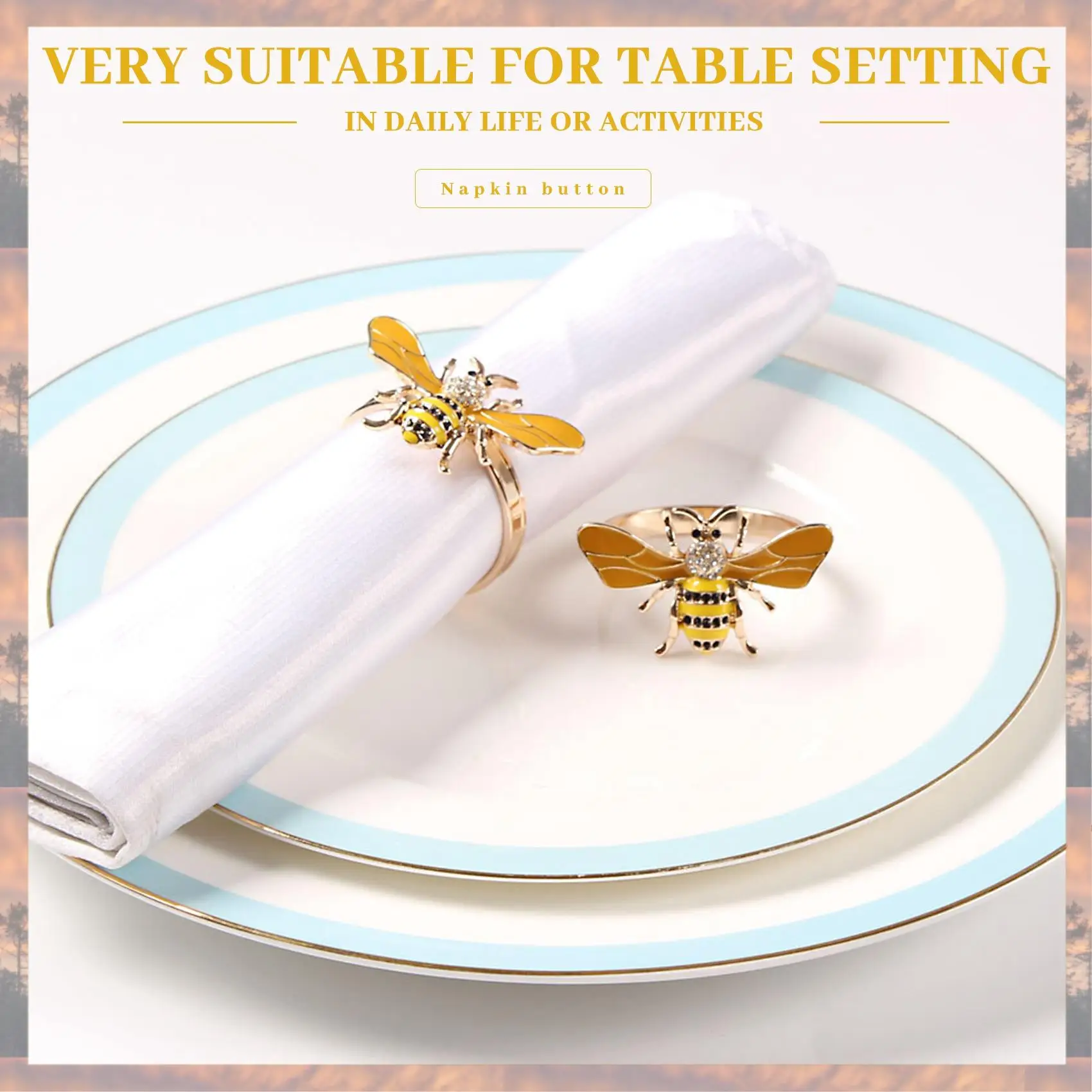 

2025 Trend 6 шт. желтый дизайн пчелы металлическое кольцо для салфеток пряжка для полотенец держатель для салфеток в виде пчелы Свадебная вечеринка праздник украшение стола в отеле
