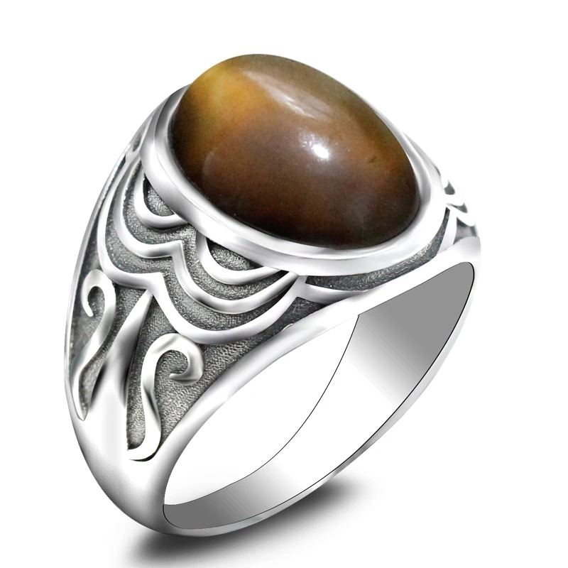 

Türkiye Jewelry Set Natural Agate Stone Men's Ring 925 Sterling Silver Vintage King Couple Ring Women's Ring