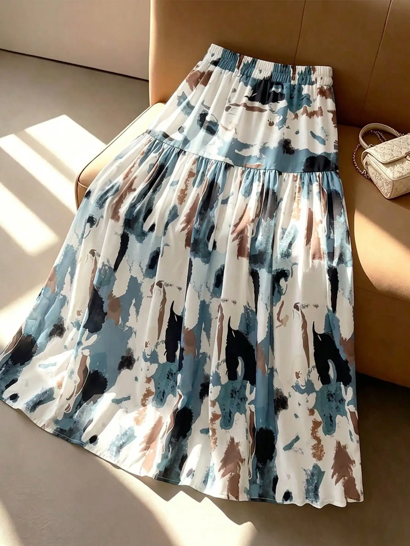 GlowEve Women's Summer Multi-Color Print Elastic Waist Patchwork Flared Long Skirt, EleBack To School, Teacher, Formal Occasions, Gifts, Dates, Street Photography, Summer Clothing, Summer Skirt, Summer Fashion Item, Niche Design, Versatile Skirt