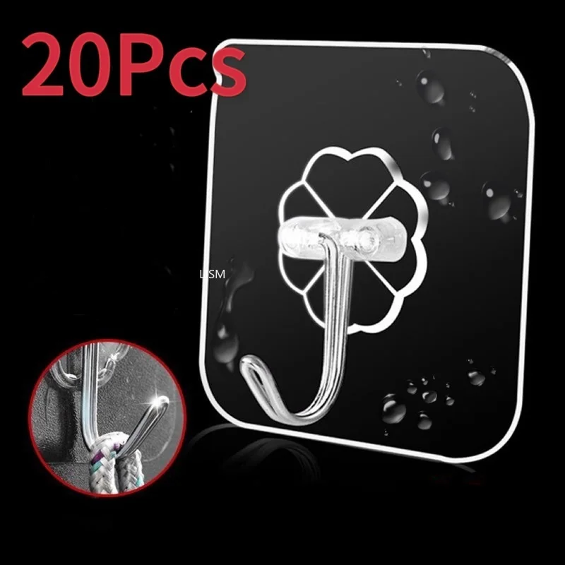 5/10/20Pcs Door Hook Adhesive Wall Hooks Transparent Anti-skid Traceless Heavy Duty Stick on Hooks Bathroom Kitchen Wall Sticker