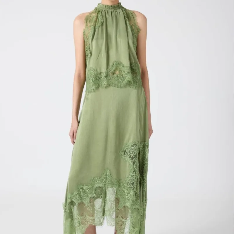 Elegante dames tweedelige set sexy kant patchwork mouwloos o-hals tanktops onregelmatige rokken 2-delige sets dame bijpassende sets