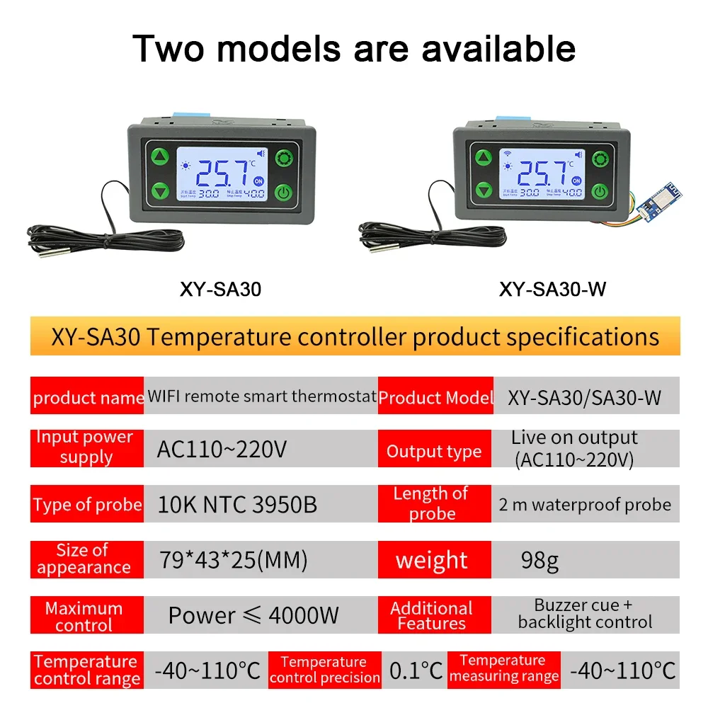 X Y-SA30-W/X Y-SA30 Display LCD digitale termostato intelligente APP per cellulare controllo remoto 110-220V 30 regolatore di temperatura Wifi