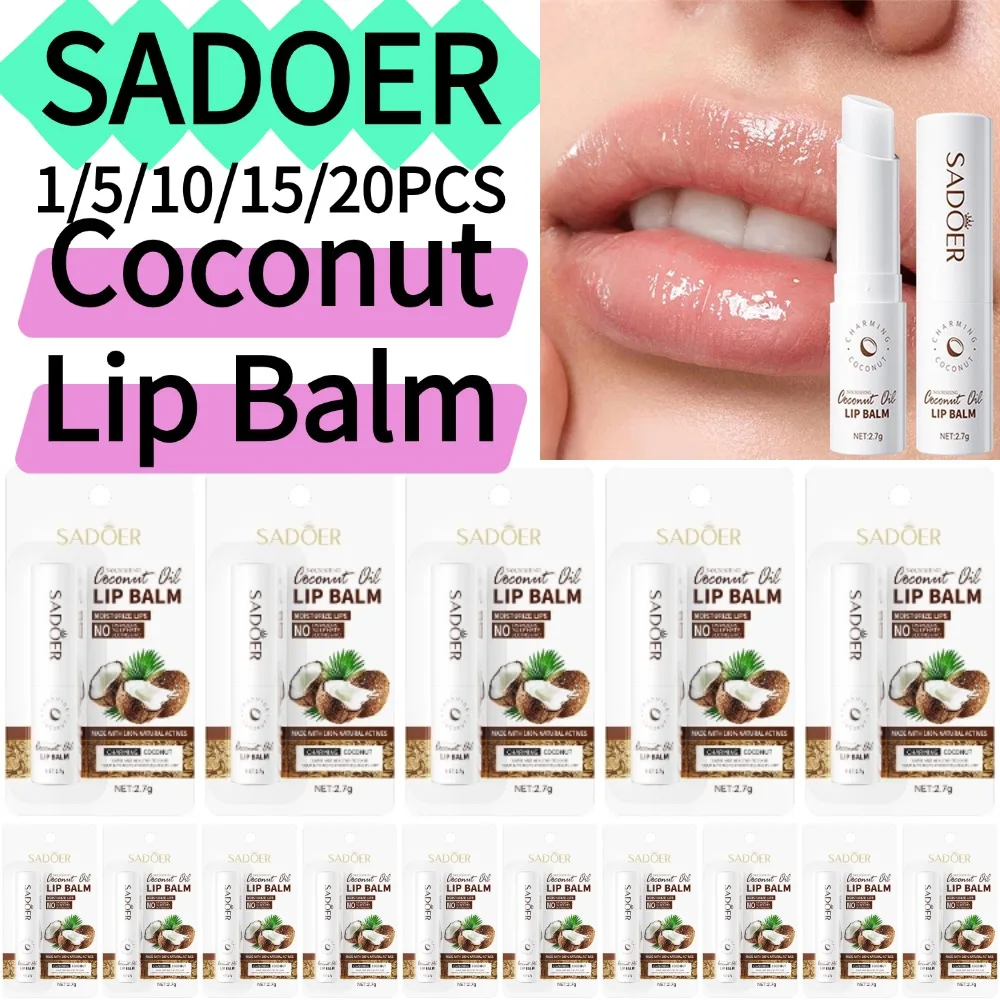  SADOER 1/5/10/15/20PCS Coconut Lip Balm Lasting Nourishment and Moisture for Men and Women – Daily Care Hydrating Lip Balm