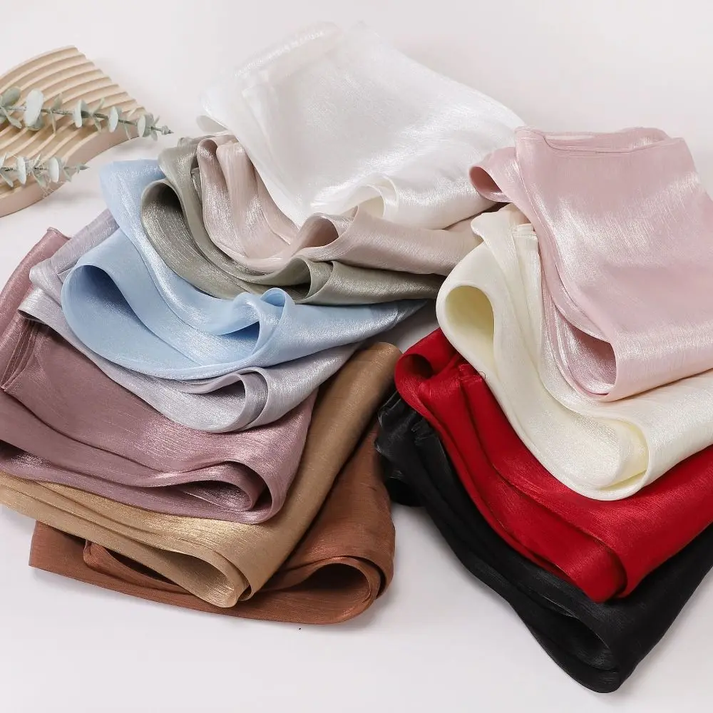 Lenço de seda de cor sólida de alta qualidade brilhante chiffon hijab véu macio longo envoltório de cabeça protetor solar ao ar livre lenço