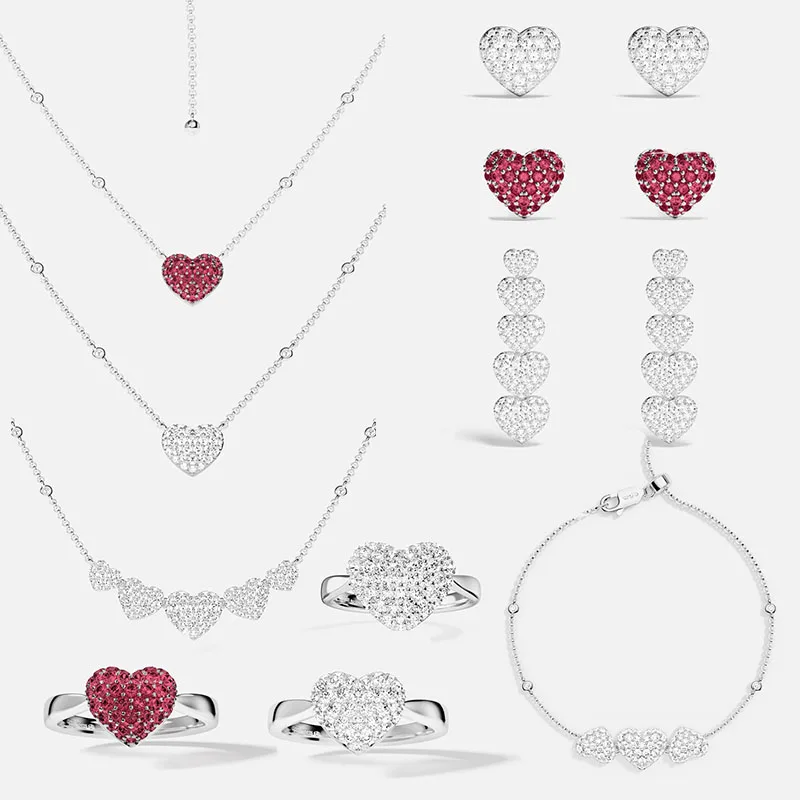 LIDU New 925 Silver Heart-Shaped Elegant Earrings, Necklace, Bracelet And Ring Are Designed By Women's Luxury Designers