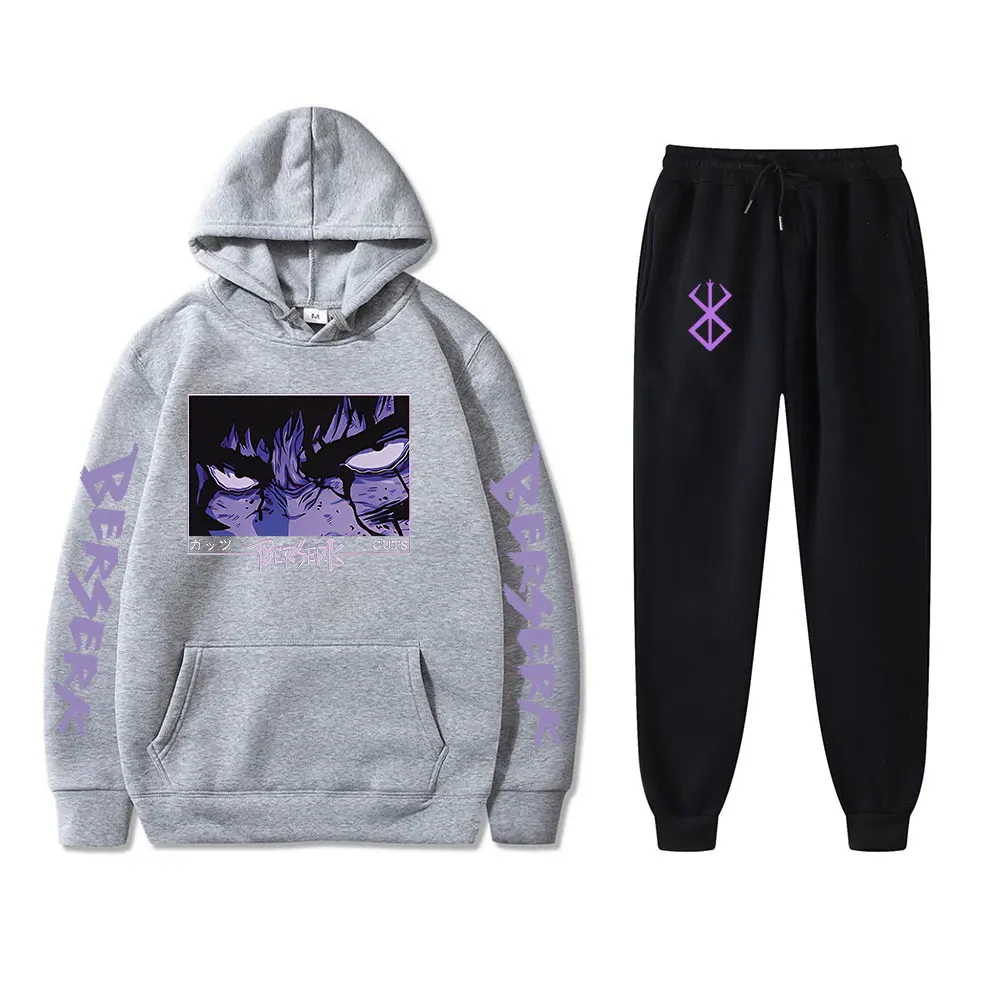 الرجال رياضية أنيمي Berserk طباعة بدلة عدو في الهواء الطلق الهيب هوب هوديس + Sweatpant 2 قطعة الربيع تشغيل الشارع الشهير ملابس رياضية