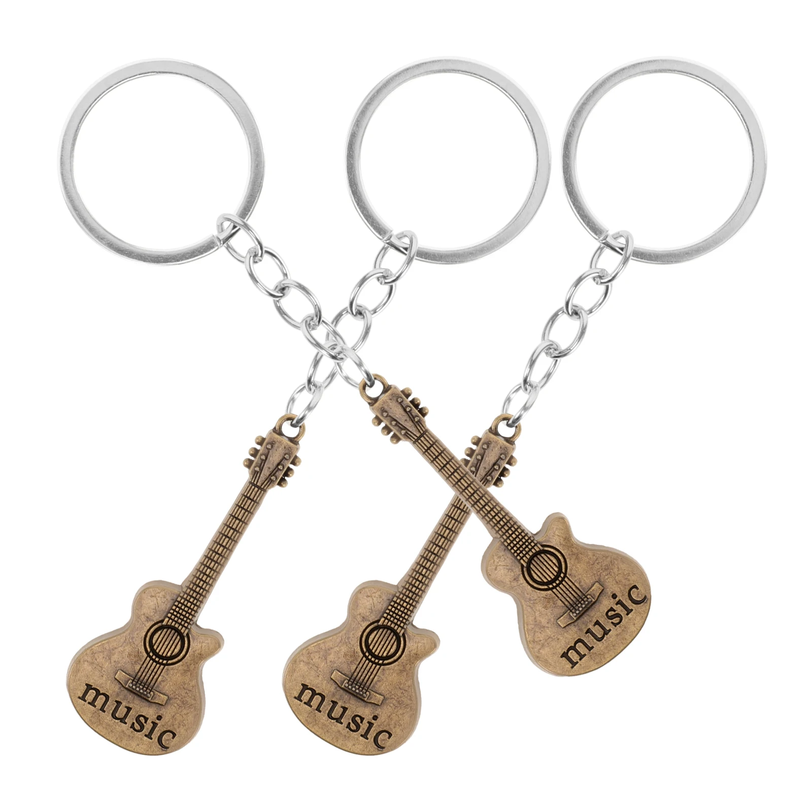 

3 Pcs Music Guitar Key Chain Pendant Keychain Shaped Zinc Alloy Mini Accessories