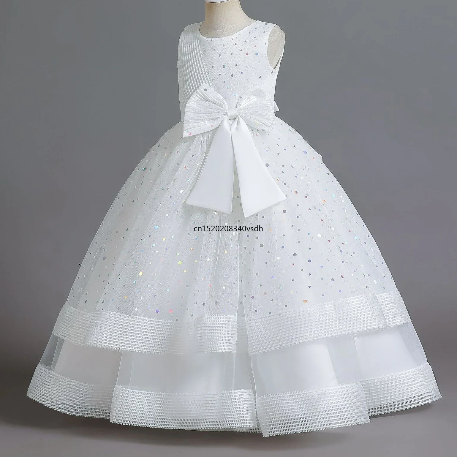 New Sleeveless Christmas Children's Wear Big Butterfly Knot Mesh Eye Shining Youth Girl Princess Dress Graduation Evening Dress