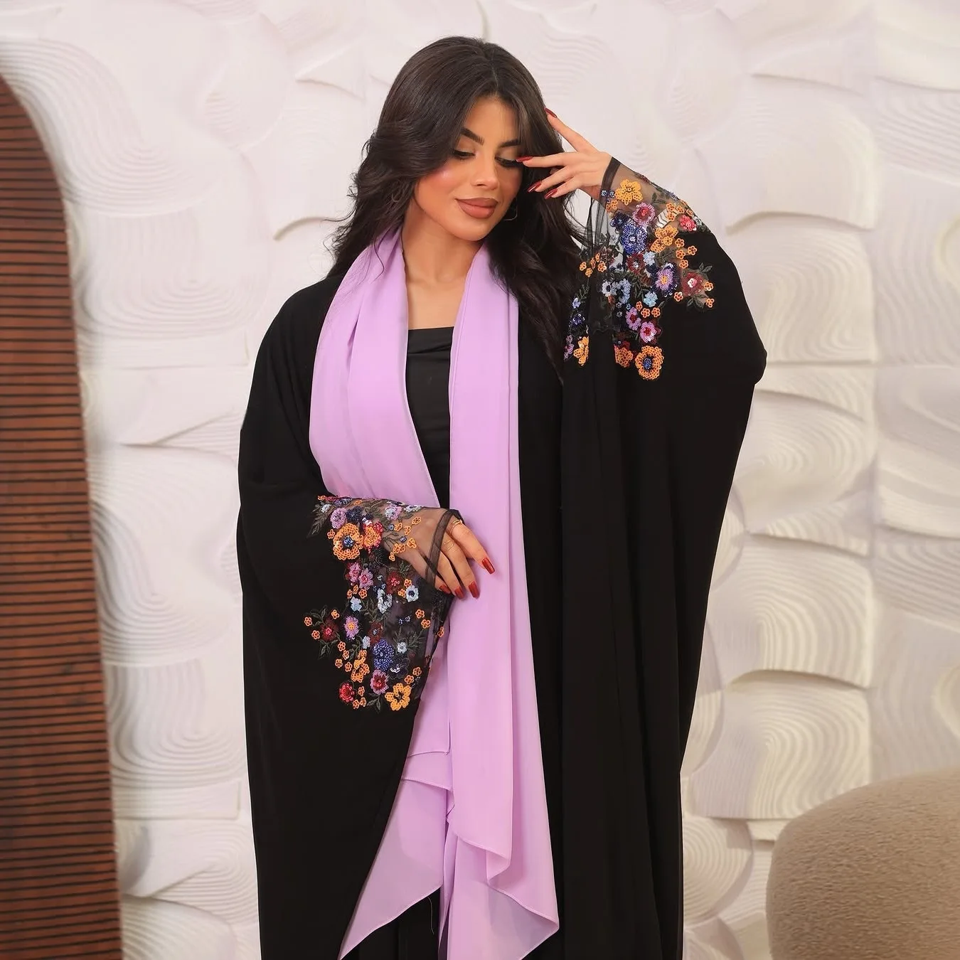 Plus Size Dresses for Women Summer Muslim Fashion Long Sleeve V-neck Black Party Evening Long Maxi Dress Kaftan Abaya Dubai 3