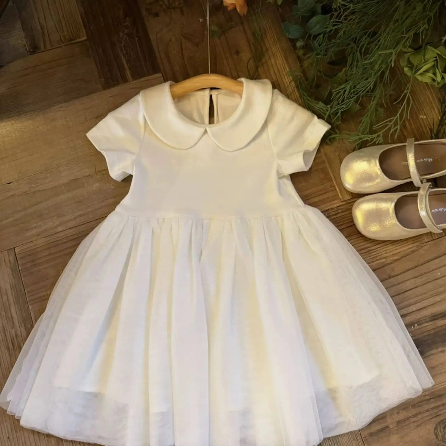 Girls Summer Dress Baby Stylish Kids Trendy Brand Korean Peter Pan Collar Puffy Mesh Fairy Princess Dress