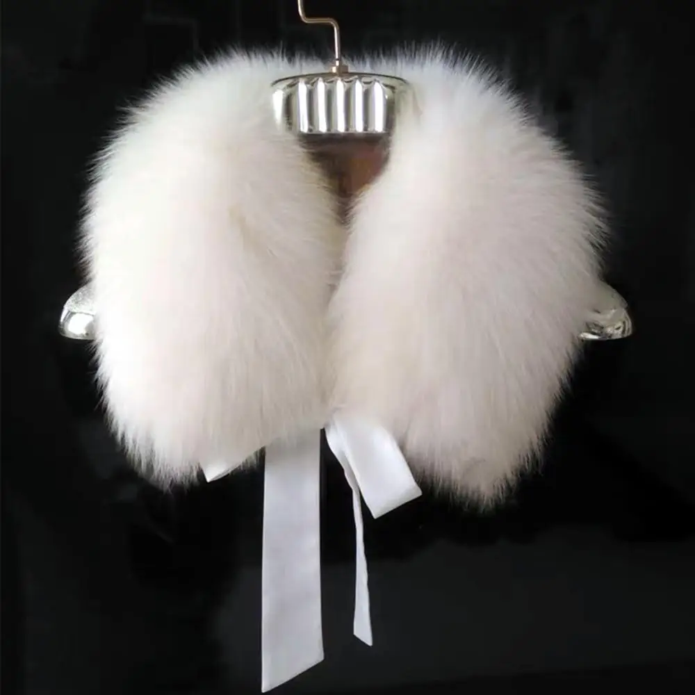 

Женский шарф с воротником из искусственного лисьего меха, женский съемный меховой воротник на шею, зимнее пальто, шаль, декор с капюшоном, пушистый меховой шарф, утеплитель для шеи