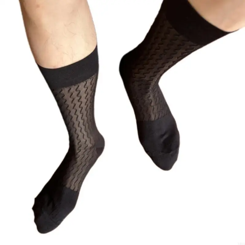 Y88A calcetines negocios Nylon Nylon para hombres con patrón a rayas para ocasiones formales