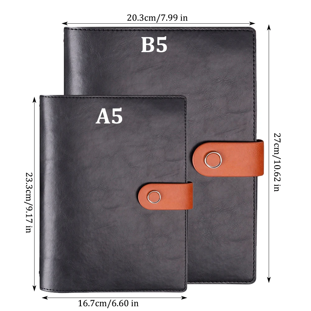 A5/B5 losbladig notitieboek, eenvoudige, zachte PU-omslag voor zakelijk gebruik, afneembare metalen clip, 100 vellen per boek, kantoor- en studiemateriaal.