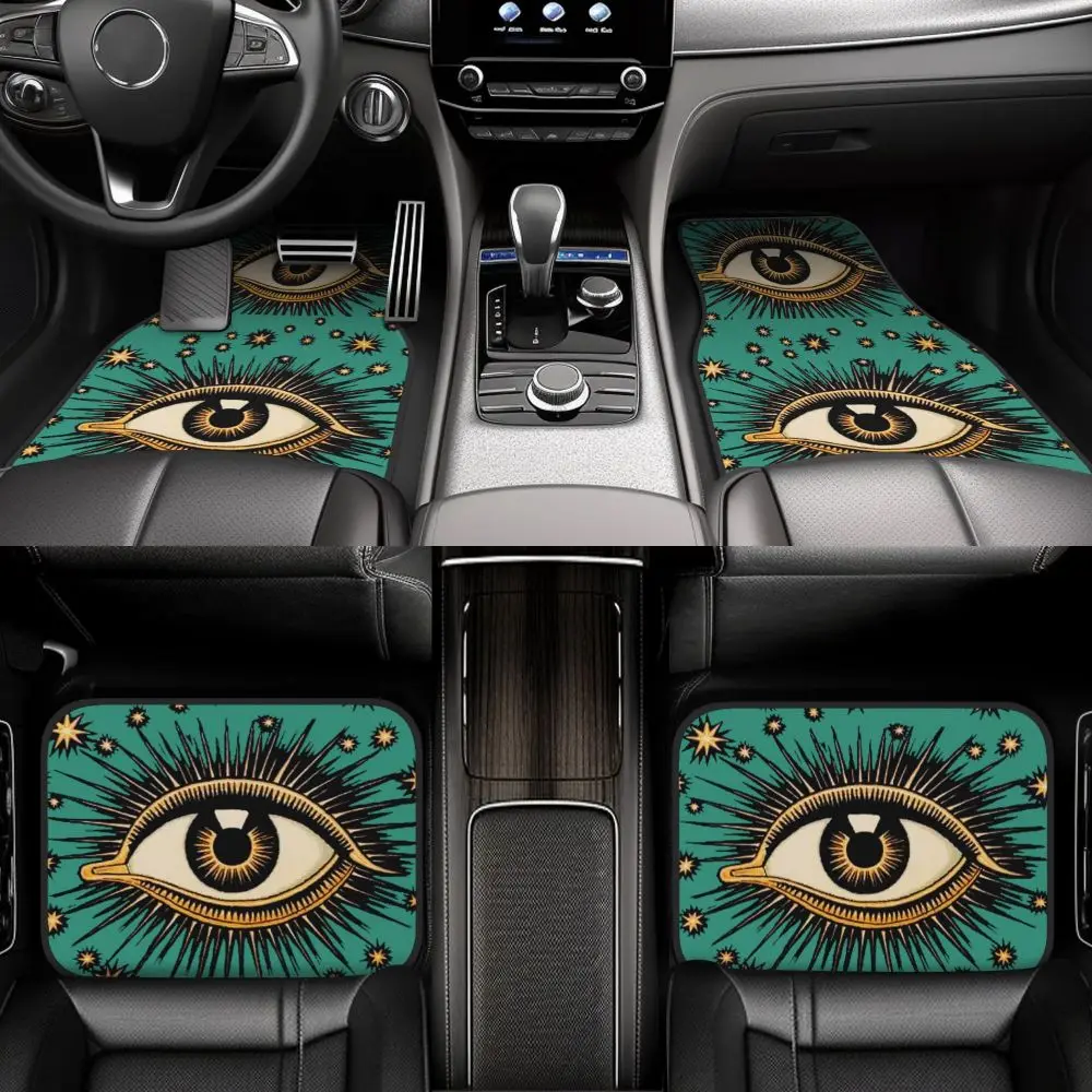 Green Evil Eye Car Floor Mat 4PCS Universal Model Anti Fouling and Water Absorbing Car Floor Mat Carpet Anti Slip  Accessories