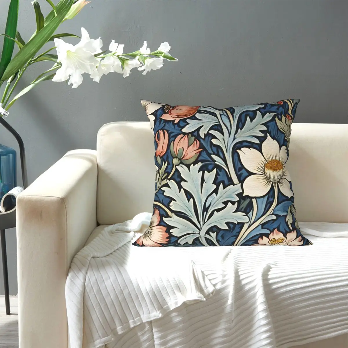 Framed William Morris Botanical Bliss Square Pillowcase Pillow Cover Cushion Zip Decorative Comfort Throw Pillow for Home Car