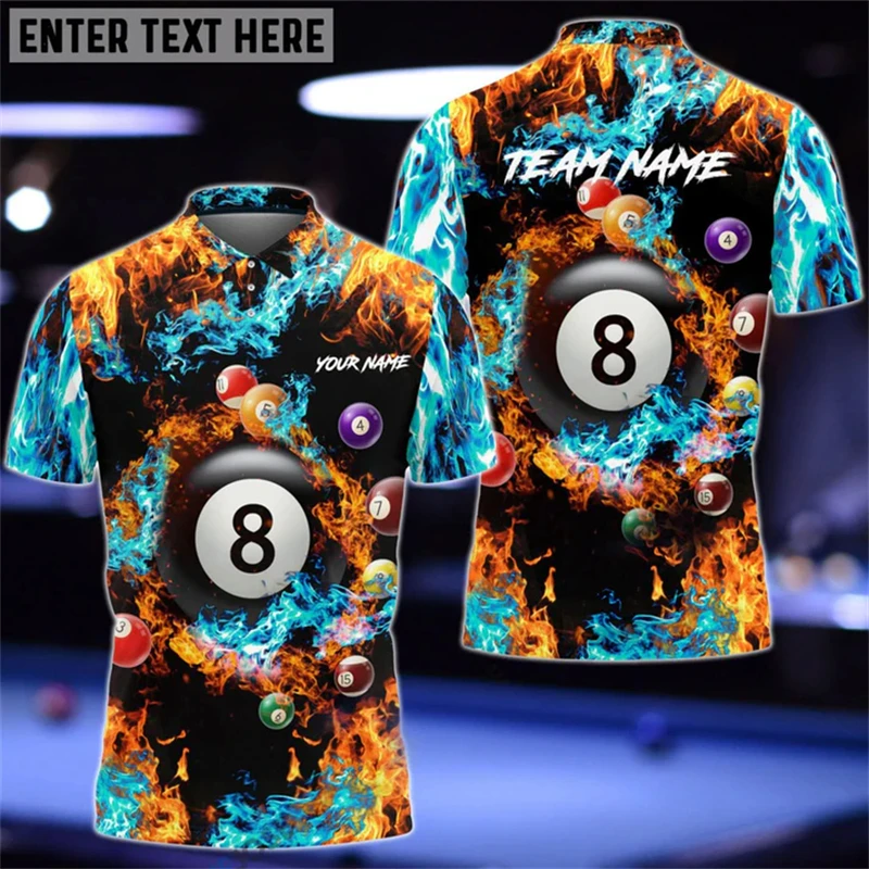 Summer T Shirts For Men 2025 Short Sleeve Men's Clothing Lapel 3D Printing Billiards Shirt Custom Name Number Polo Tees Tops DIY