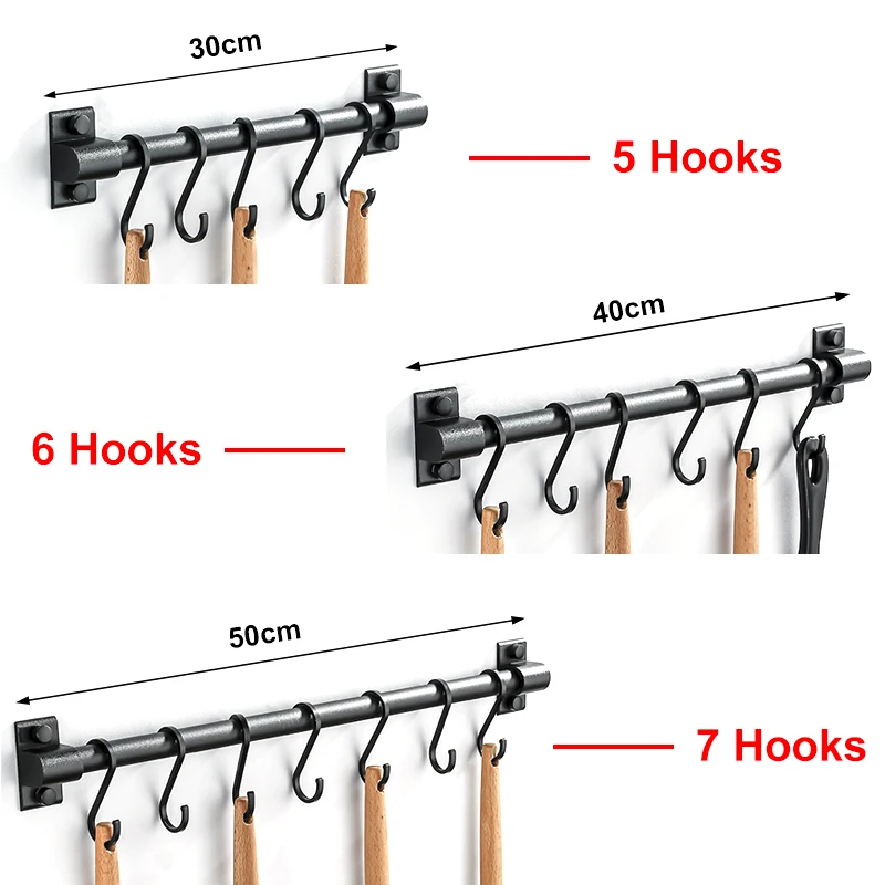 Storage Shelf Hanging Hooks Multifunction Hanger Kitchen Rail Rack with Removable Hooks Wall Mounted Storage Hooks