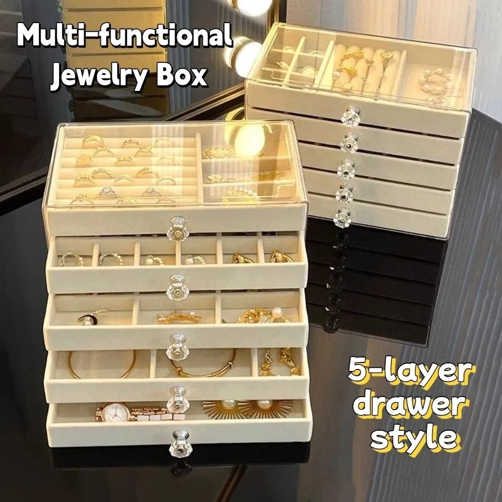 Large Capacity Velvet Jewelry Box Transparent Rings Bracelets Drawer Storage Holder Multi-layer Acrylic Jewelry Organizer