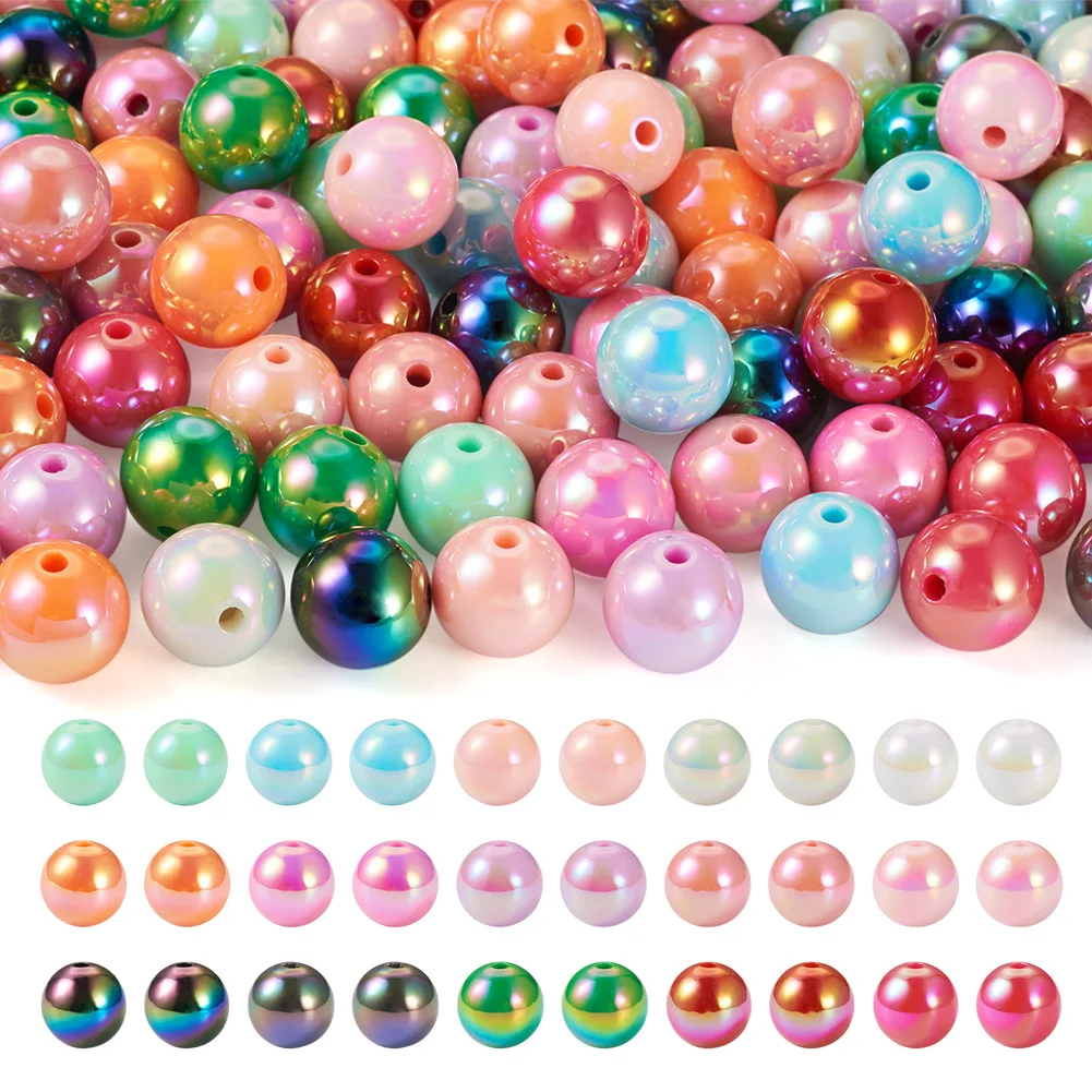 

120pcs 15mm Rainbow Acrylic Beads Iridescent Color UV Plating Round Large Bubblegum Bead for Bracelet Earrings Jewelry Making