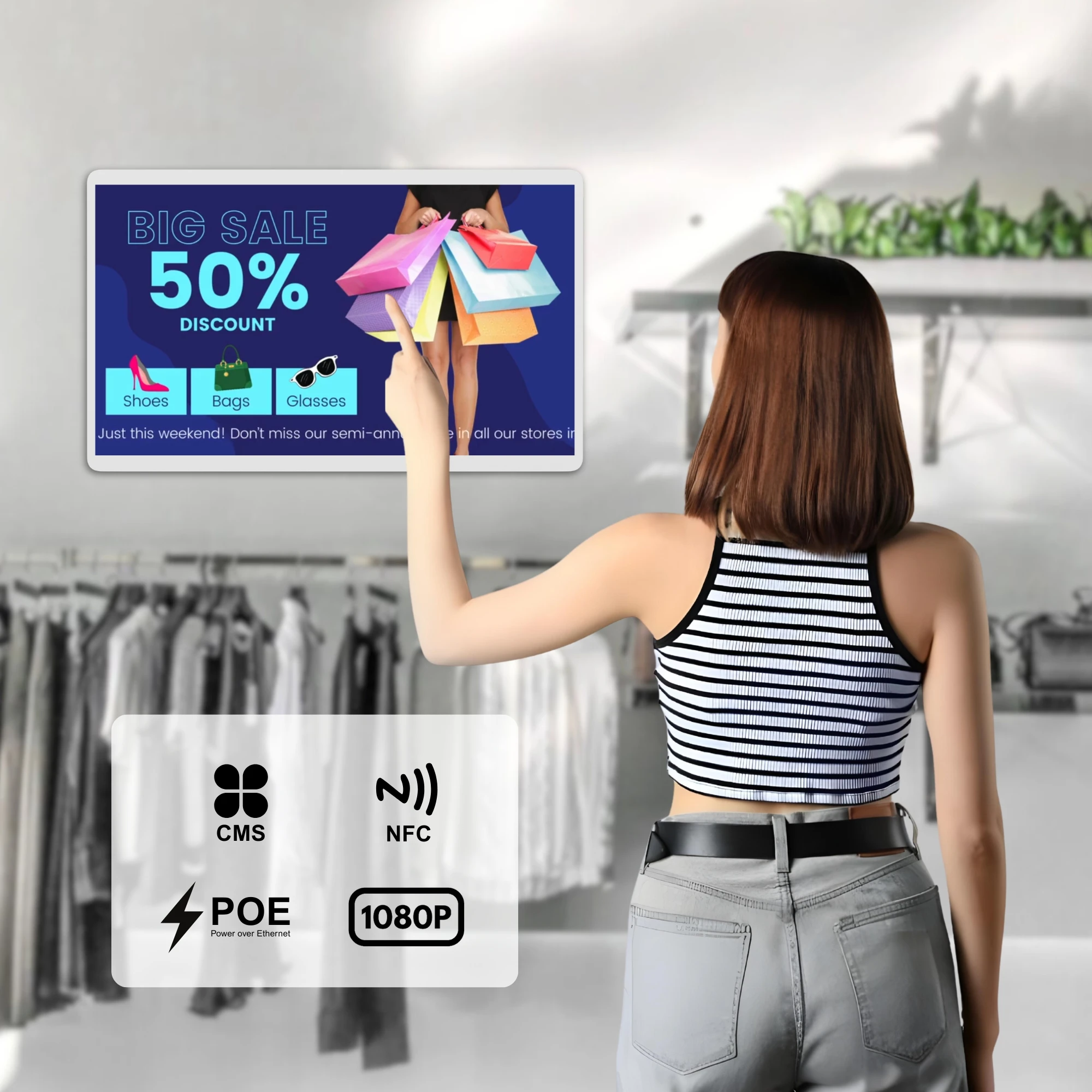 Wall-mounted 32-inch LCD 10-point Capacitive Touchscreen Digital Signage Display Android 13 4 + 32GB Optional POE/NFC 6 Top Arti