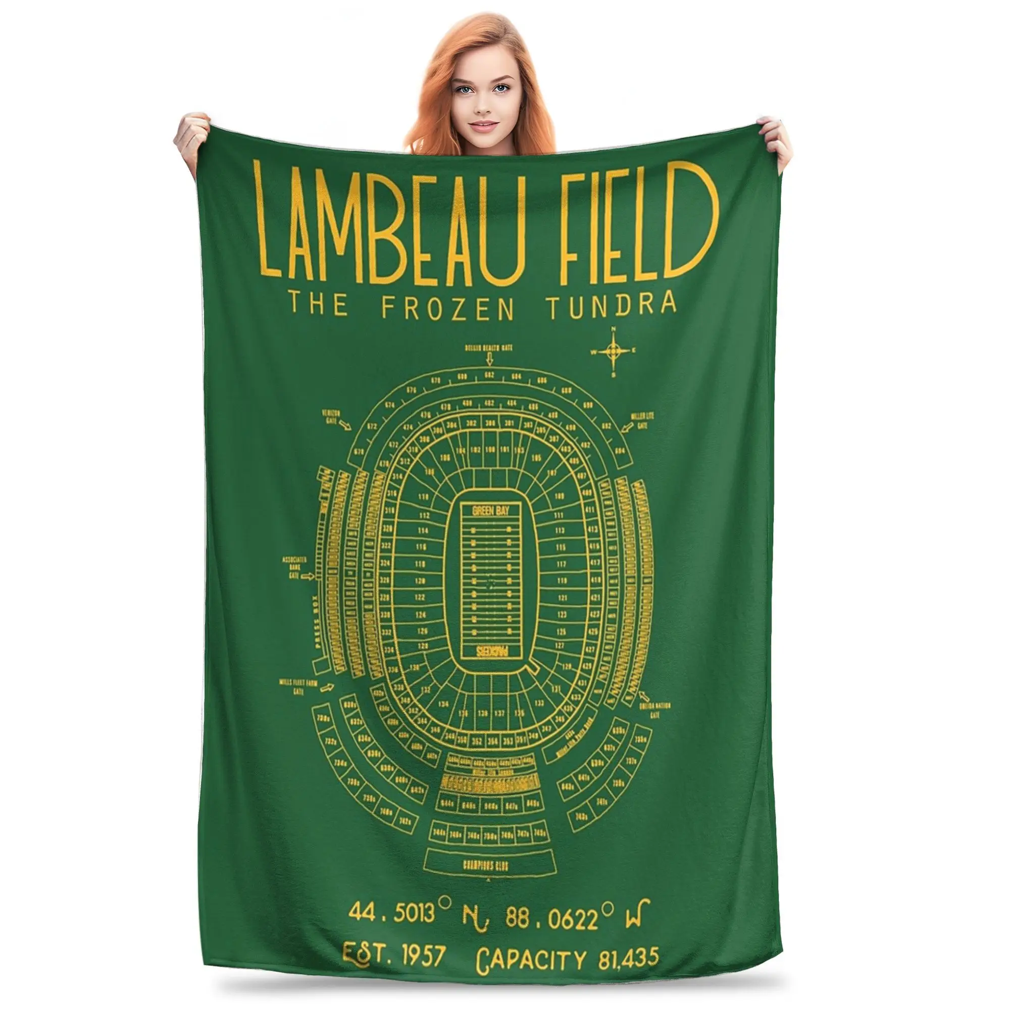 Green bay packers lambeau campo estádio cobertor macio quente flanela lance cobertor cama para cama sala de estar piquenique viagem casa