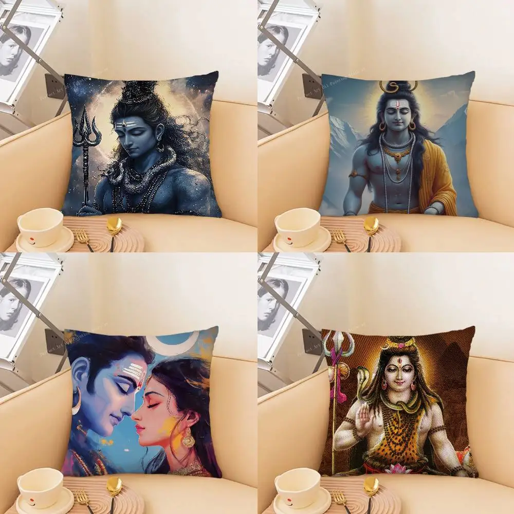 Modern Hindu God Lord Shiva Buddha Portrait Pillow Case Fashion Square Pillowcase Bedroom Sofa Room Ins Decoration Leisure