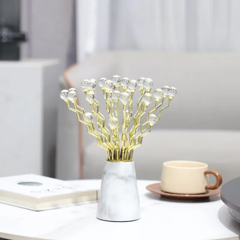 Creative Marble Crystal Metal Bouquet Art Aesthetic Ornaments Ink Marble Exquisite Bouquet Crafts Bookcase Porch Decoration