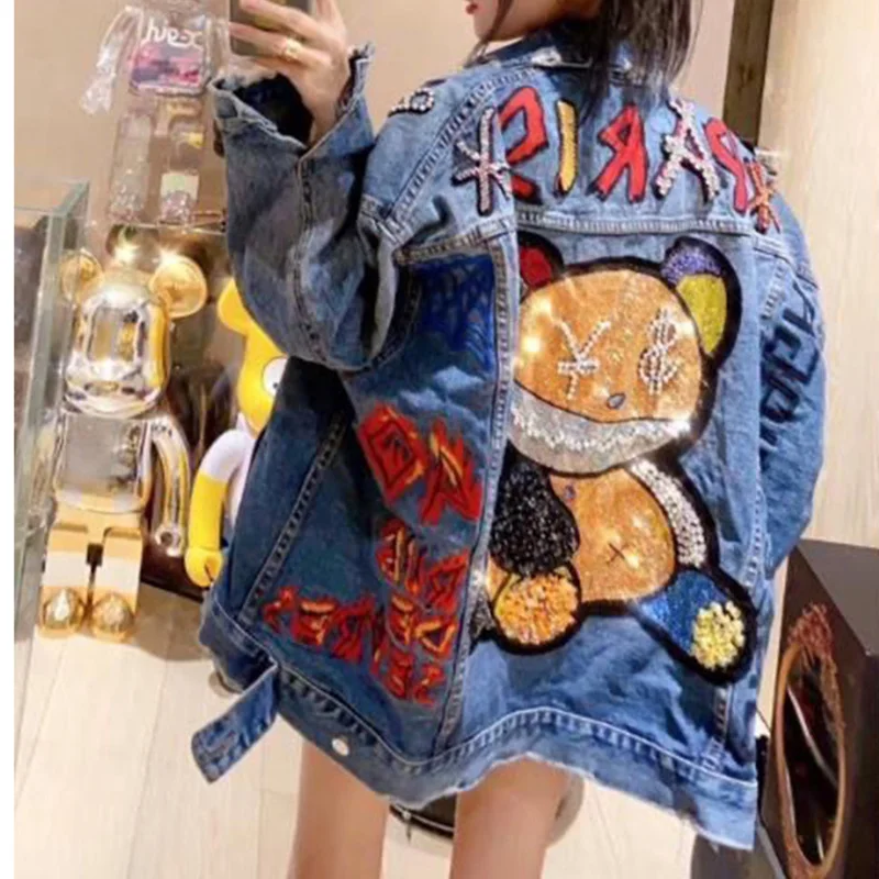 Bear Women Diamond Winter Cartoon Jacket Women  Female Outerwear Jeans Coat Thickening Cotton Winter Parkas Women Grils