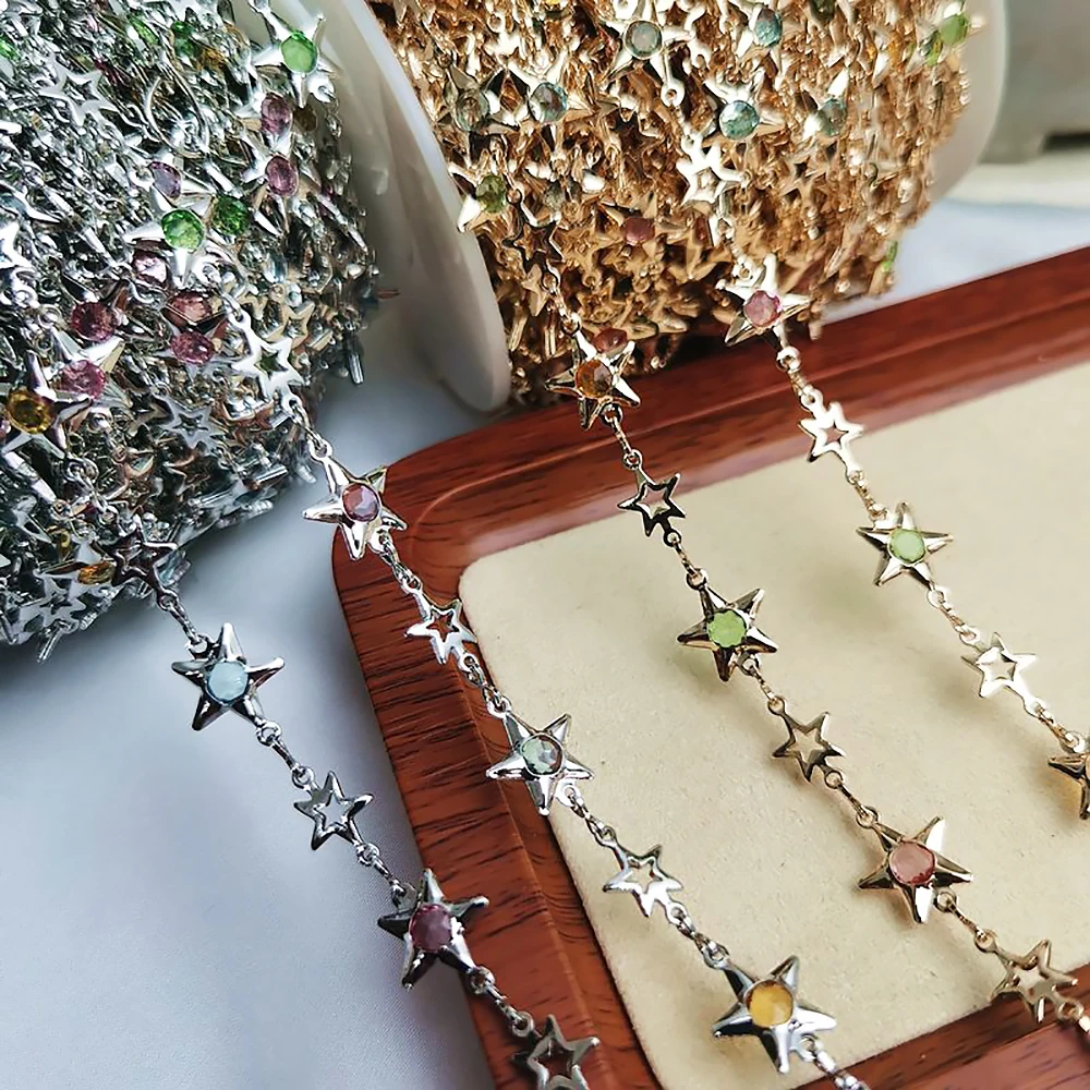 1Meter Star Chains Micro Inlay Crystal Stars Copper Chains for Handmade Bracelet Necklace Supplies DIY Jewelry Making Components