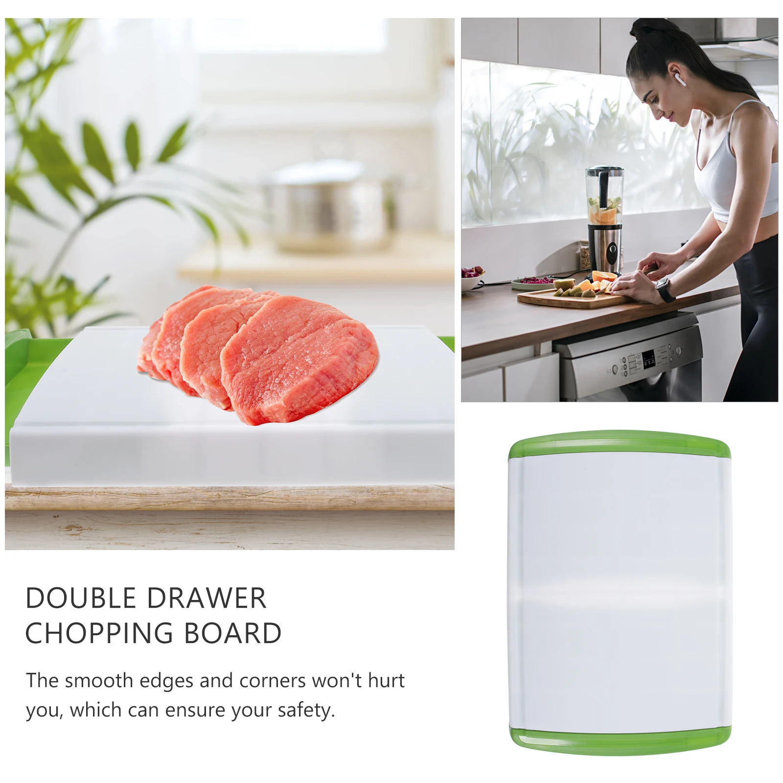 

Double Drawer Cutting Board Spill Proof Anti Skid Chopping Tray Container Kitchen Boards Safe Wear Resistance Practical