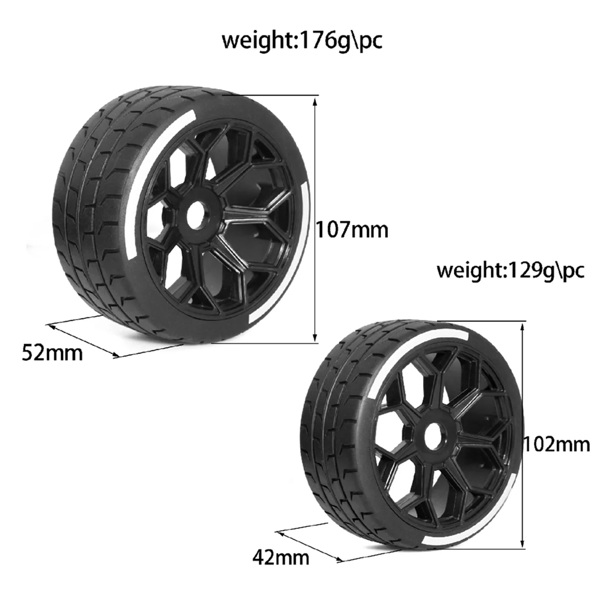 4Pcs 53/107 42/100 Tire Tyre 17Mm Wheel Hex for Arrma 1/7 Felony/ Model GT/ RC Car Upgrade Parts Accessories