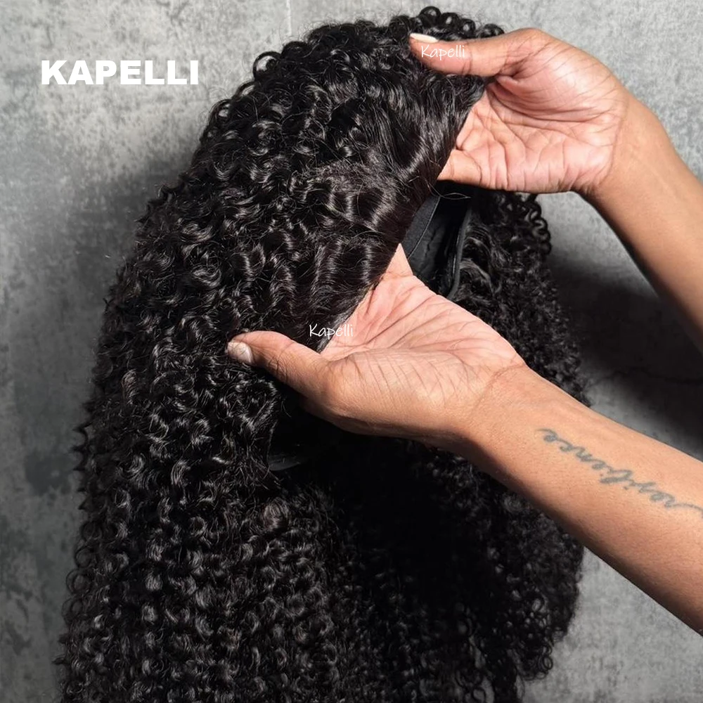 Half Wig Human Hair Kinky Curly Glueless Wig Human Hair Ready to Wear 3 IN 1 Half Wig With Drawstring 250 Density Curly Half Wig image 3