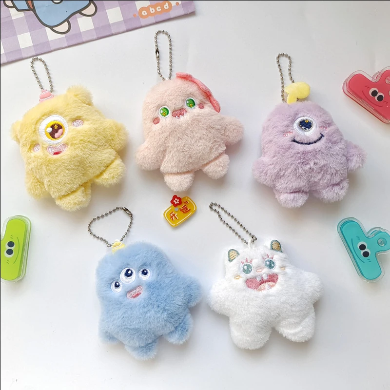 Kawaii Fuzzy Plush Little Monster Keychain Lovely Doll Pendant Keyrings Backpack Ornaments Car Trinket Accessorie Key Holder