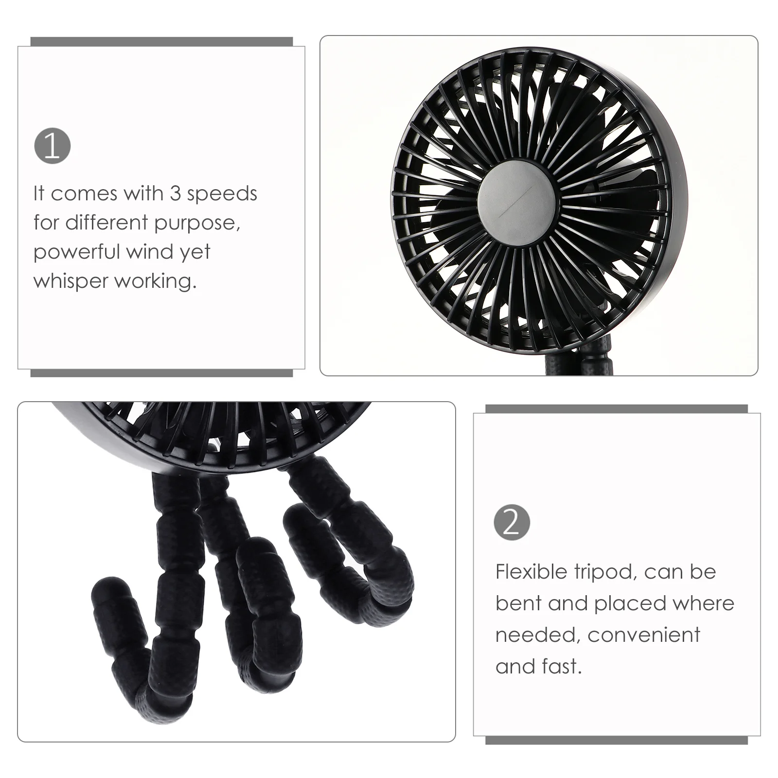 مروحة ترايبود مرنة 3 تروس سرعة الرياح مشبك قابل للتعديل لعربة الأطفال في الهواء الطلق والمكتب المحمول للاستخدام مروحة صغيرة محمولة