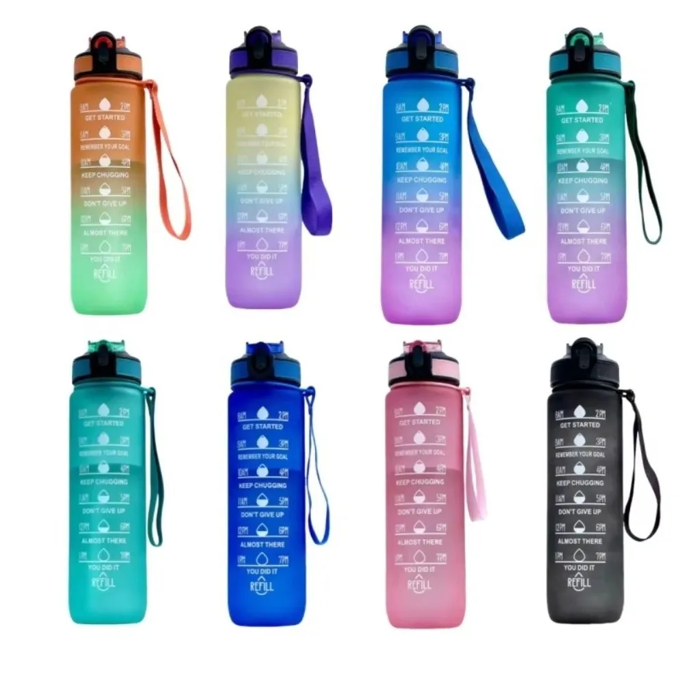 Large Capacity Straw Sports Water Bottle Leak Proof Locking Flip Cover Straw Sports Water Kettle 1000ML Gradient Color