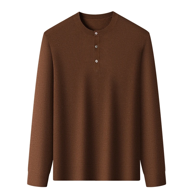 الرجال العصرية هنري طوق سترة 2025 الخريف الشتاء ليوسيل متماسكة الملابس أزرار الموضة الصوف مزيج تريكو البلوفرات البلوزات