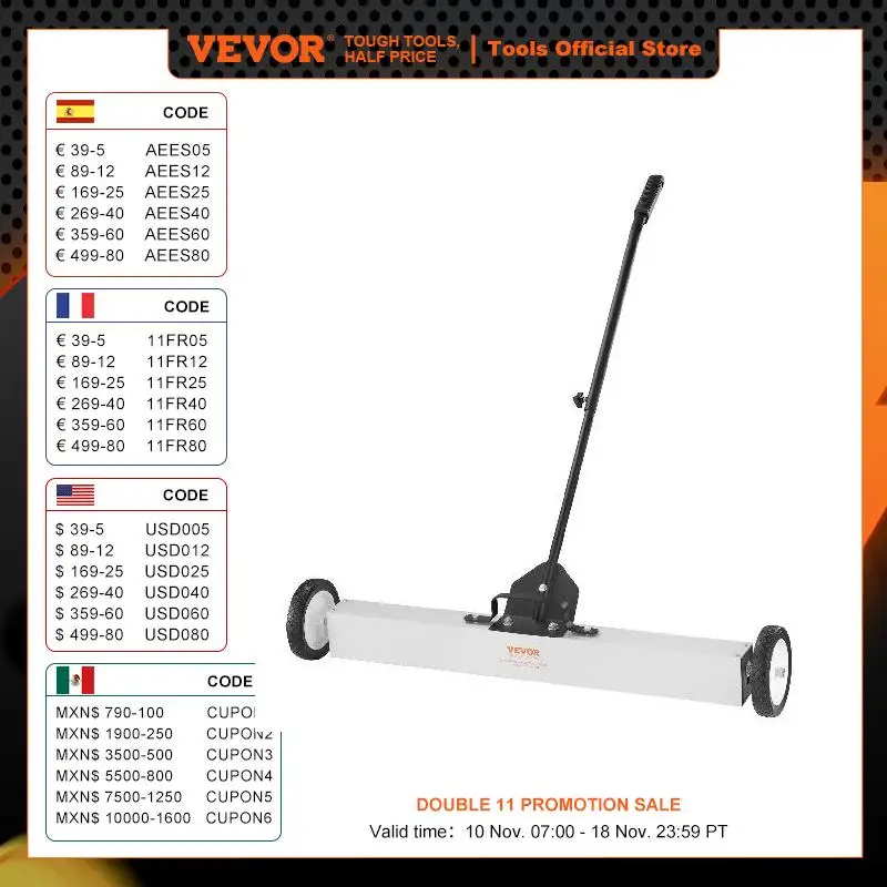 

VEVOR Rolling Magnetic Sweeper with Wheels Push-Type Magnetic Pick Up Sweeper Large Magnet Pickup Lawn Telescoping Sweeper