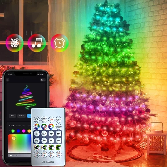 

RGB leather cord lamp with USB power supply "APP & remote controller", 5-40m optional, suitable for indoor, Christmas lights/par