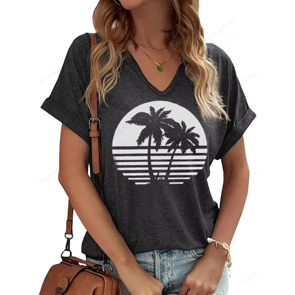 

Vintage Simple Graphic Print 3D Print Graphic T-Shirt Women Fashion V-Neck Short Sleeve T-Shirt Summer Casual Tops Women Clothes
