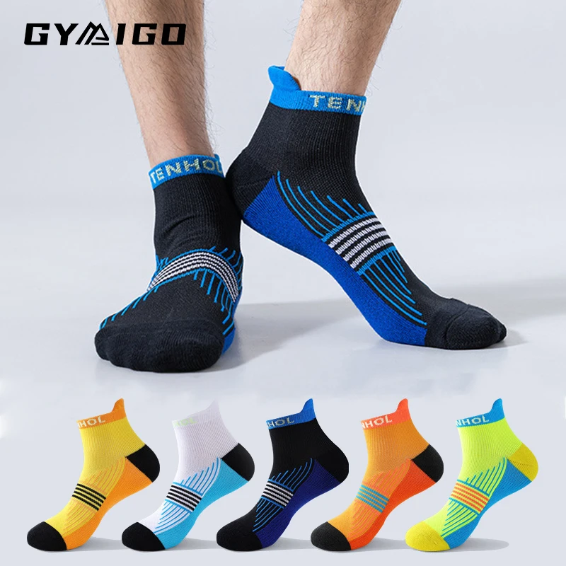 GYMIGO 4 Pairs Anti-slip Sport Socks Men Women Tennis Sport Socks Grip Cycling Riding Socks Bright Color No Show Travel Socks