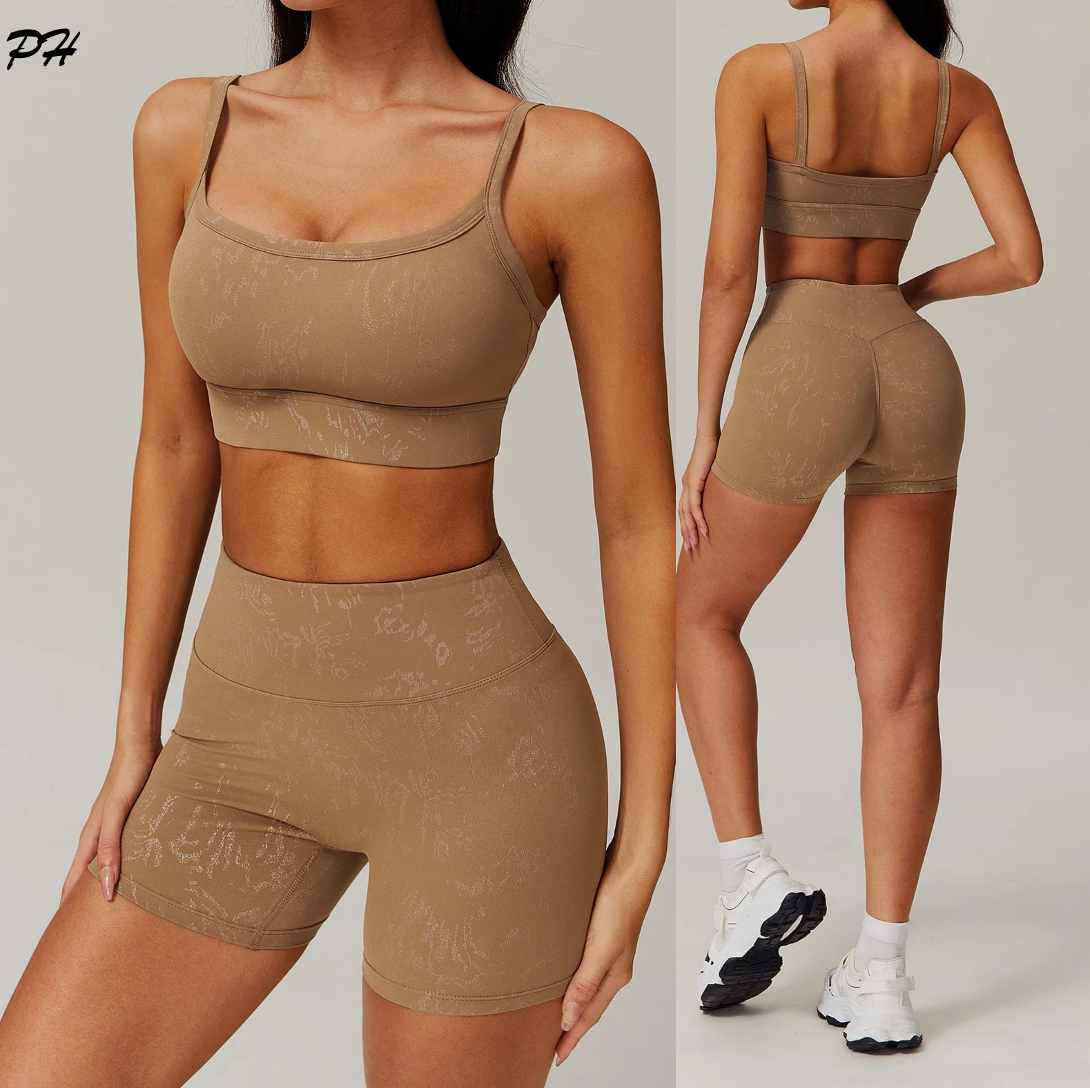 

2Pcs Printed Yoga Fitness Sport Set Women Cycling Running Workout Sportswear Seamless High Waist Shorts Sport Bra Tops Suit 2025