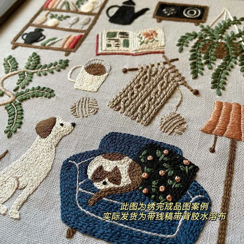 Water Soluble Embroidery Stabilizer with Pre-Printed Patterns Self-Adhesive Stick and Stitch DIY Hand Embroidery Material Kit